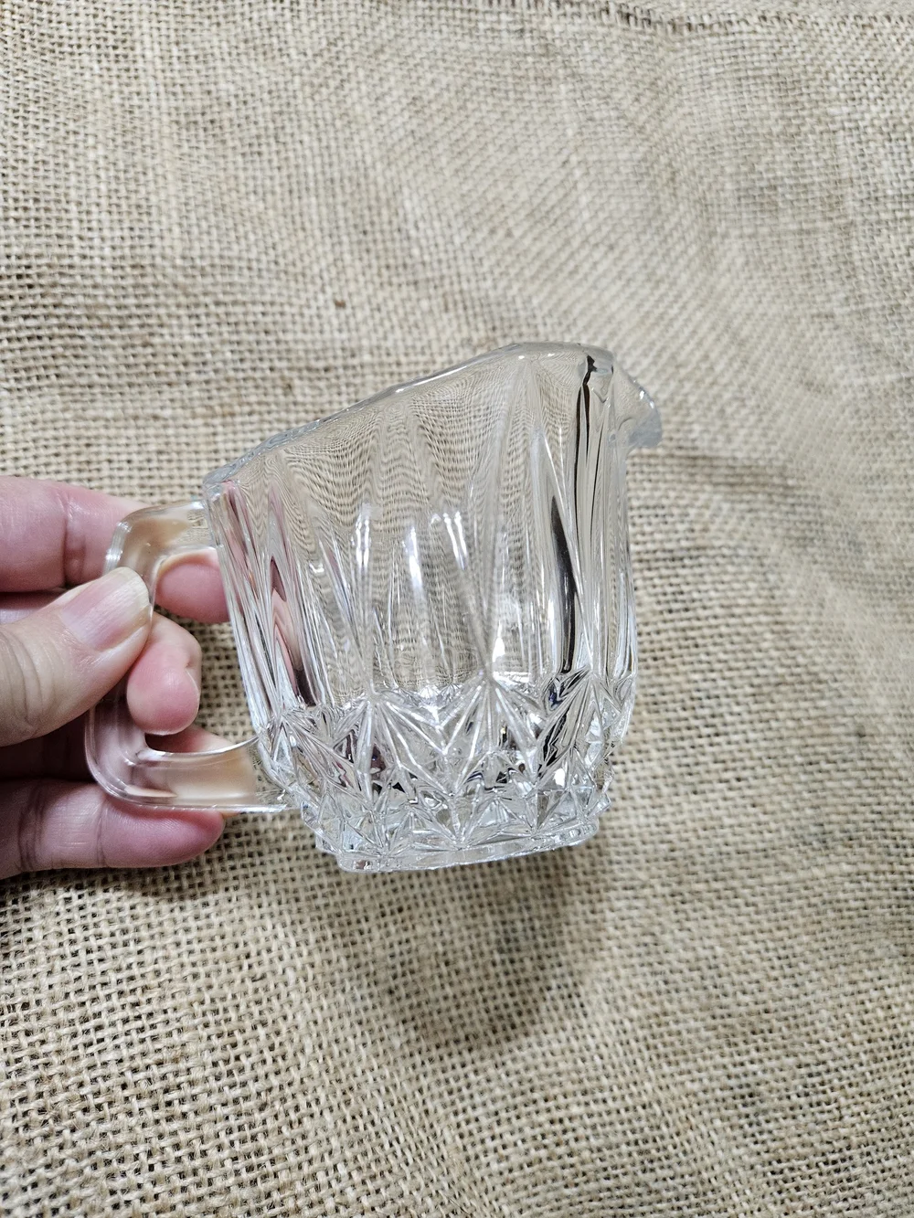 Clear Crystal Glass Creamer Pitcher - Classic Faceted Design